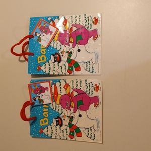 Vintage Set of 2 Barney Christmas / Holiday Gift Bags